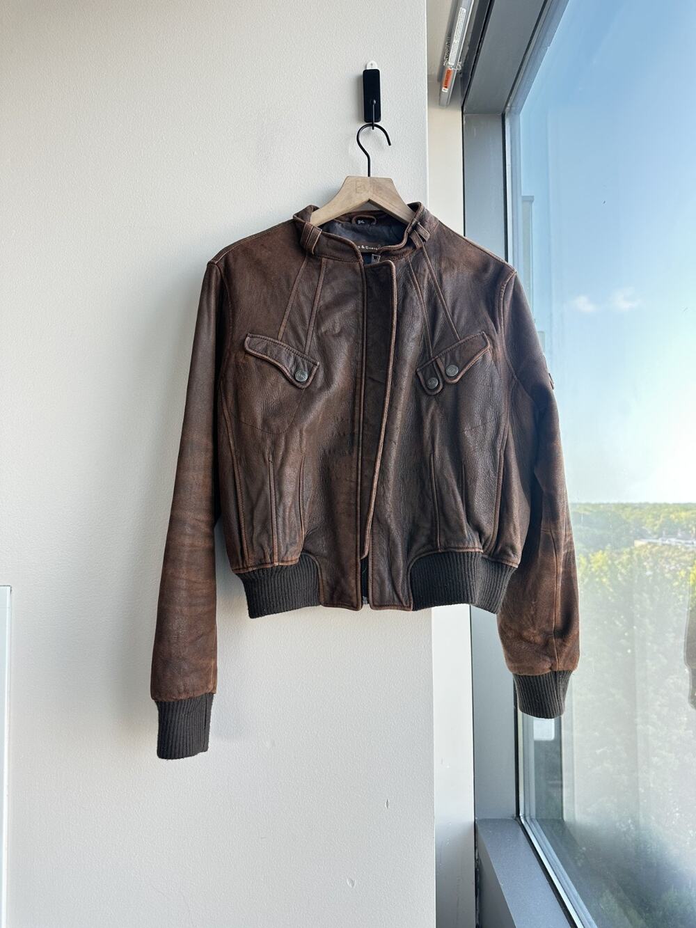 Knoles & Carter Italian Lambskin Leather Bomber Jacket Women Size 3XL